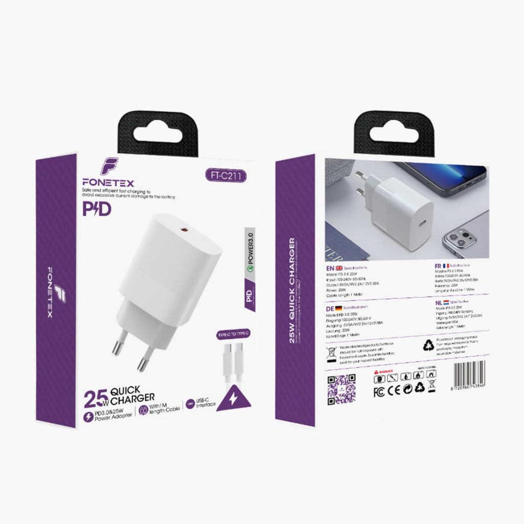 25W Type-C Snellader + Kabel