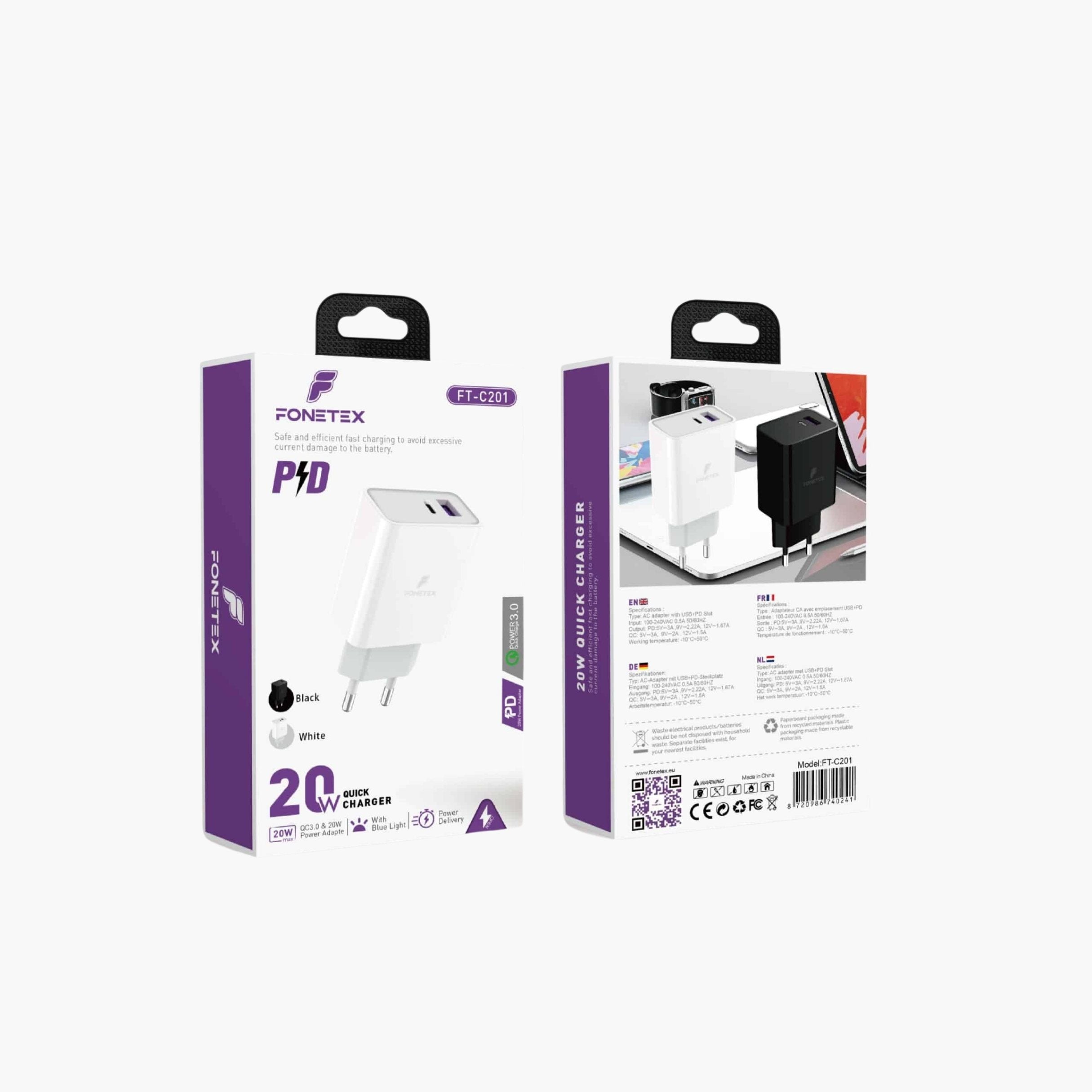 20W Snellader USB-C (zwart)