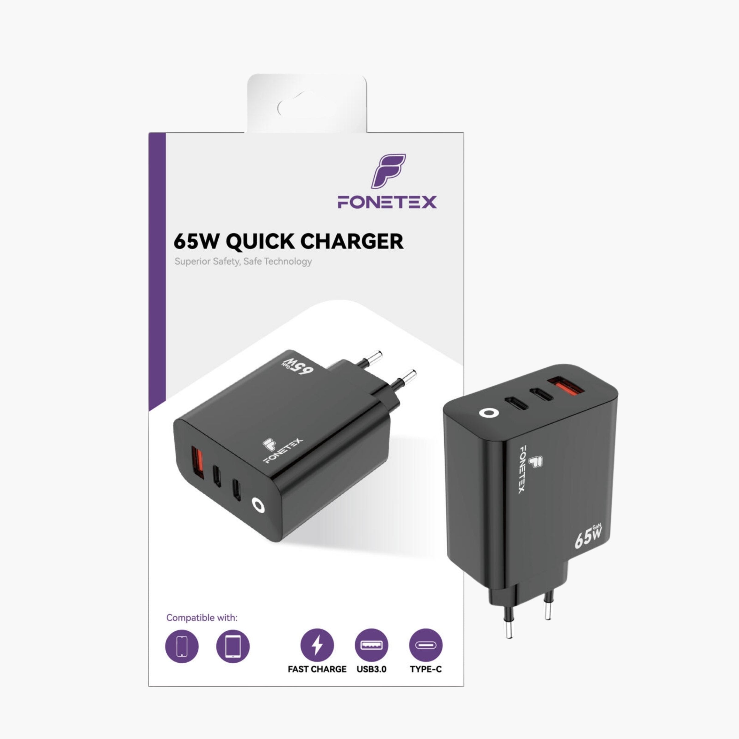 65W GaN Multi-Port Adapter Zwart