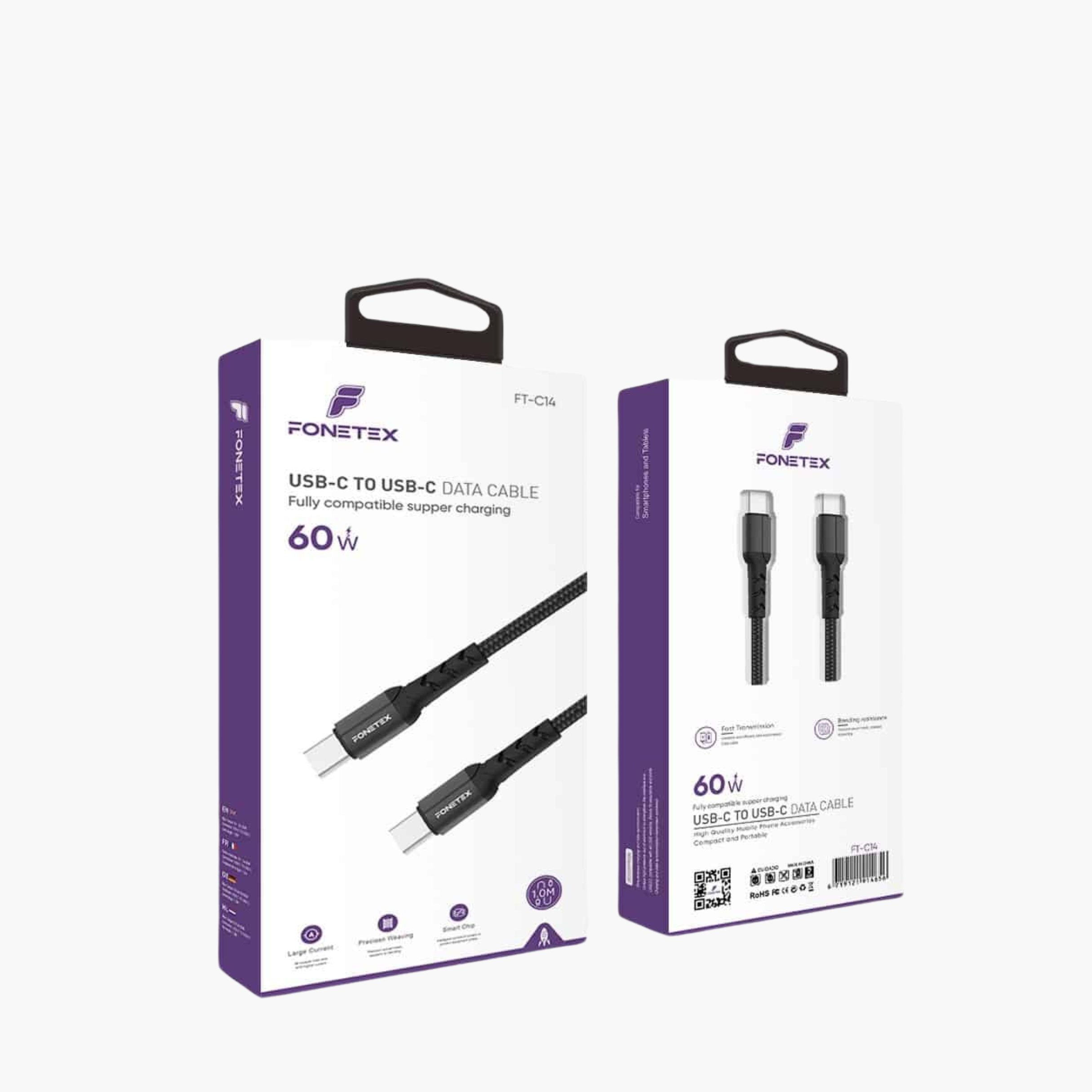 Geweven USB-C naar USB-C Kabel 60W 1m