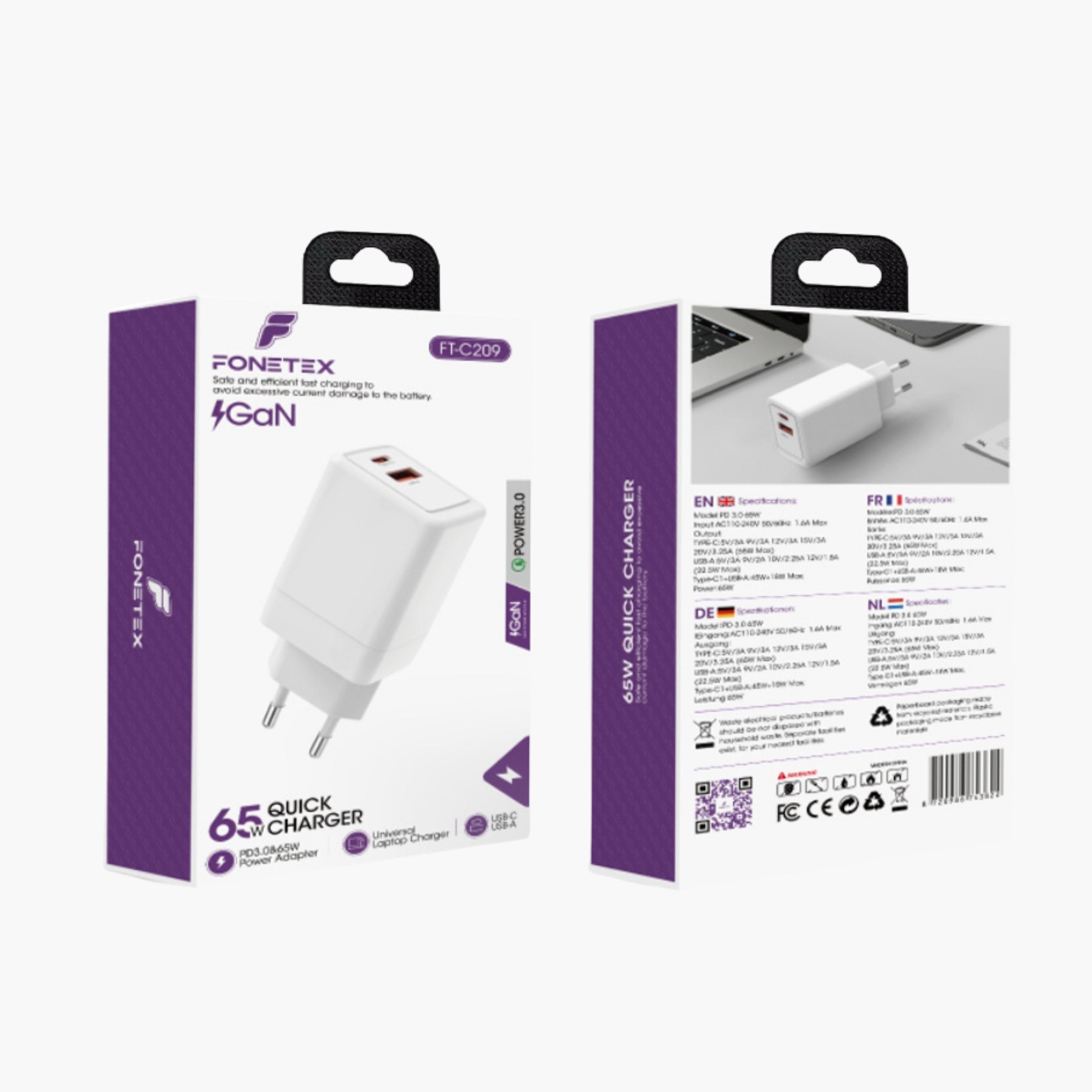 65W GaN Charger USB-C + USB-A